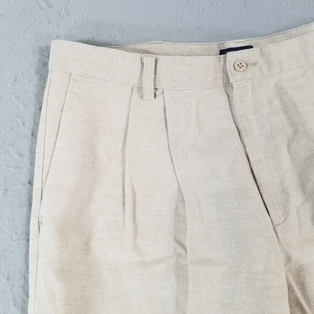 Dockers Pants Mens 40x29 Beige Linen Blend Classic Pleated Casual Dress Trousers